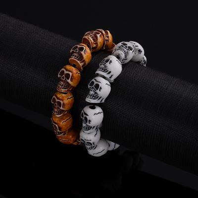 Wind Colored Skull Bracelet Men'S Acrylic Ghost Head Elastic Rope Bracelet Halloween Jewelry