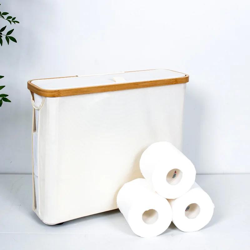 

Foldable Fabric Storage Basket with Lid, Modern Multipurpose Organizer for Tissue Rolls, Bathroom Essentials and Home білий