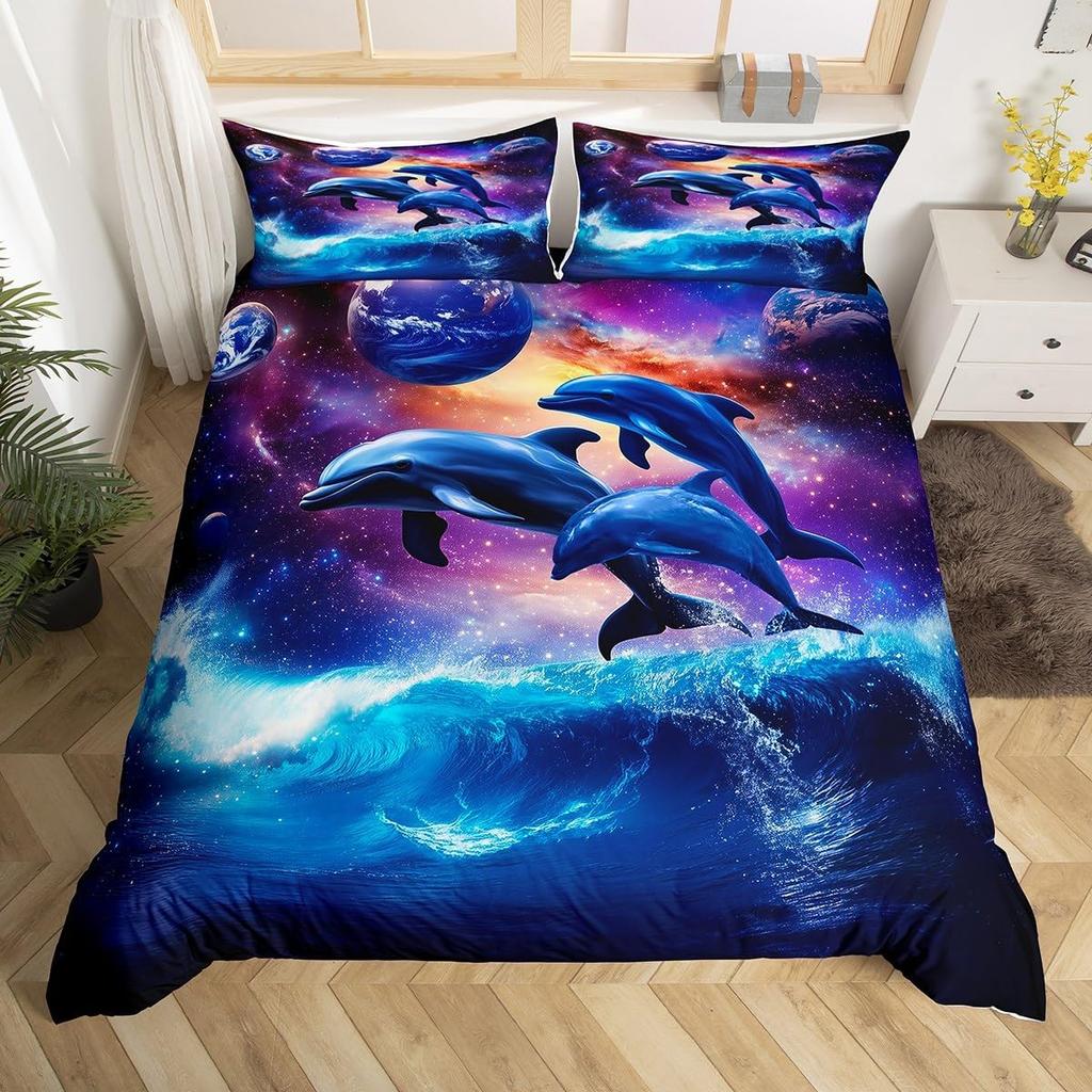 Comforter Jumping Dolphin Marine Themed Bedding Set King Full Twin For Kids Adults Decor Microfiber Ocean Animals