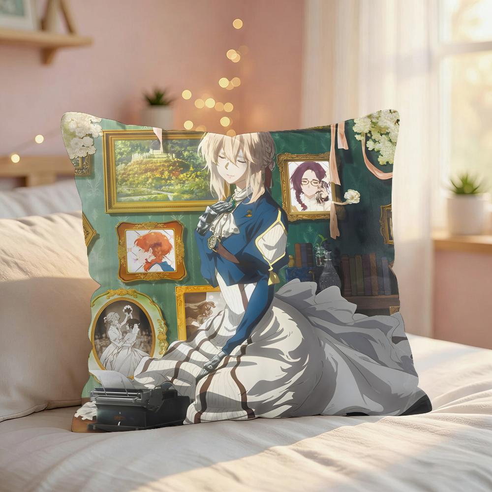Violet EEvergarden Anime Cushion Cover Silky Short Plush Invisible Zipper Dustproof Sofa Pillow Case For Home Decor