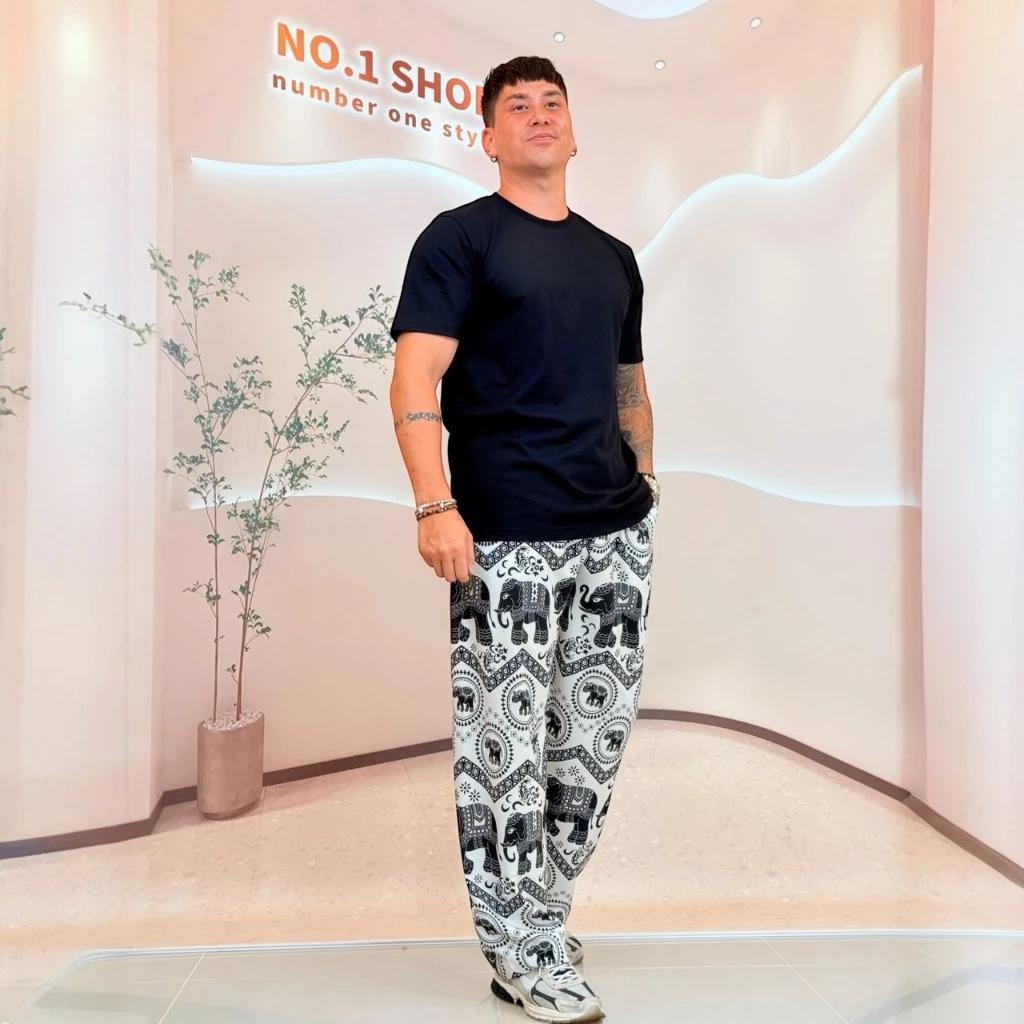 Pantaloni Elefant Lungi Talie Elastică Ajustabilă Șnur Picioare Largi Femei Bărbați Unisex Imprimeu Thailanda Casual Streetwear Plajă Boem Retro Vintage
