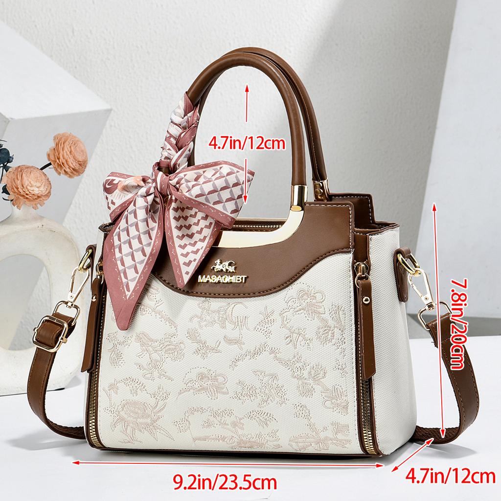 Premium Oriental Embroidery Handbag For Mature Ladies, Multiway All-Match Daily Shoulder & Crossbody Bag