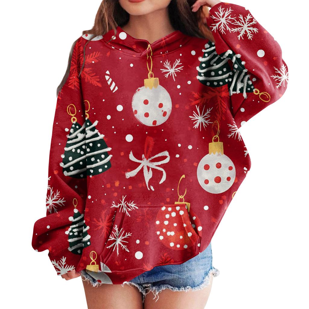 Sweatshirts für Teenager-Mädchen Hoodies Langarm Kordelzug Pullover Niedlicher übergroßer Hoodie Weihnachtstag