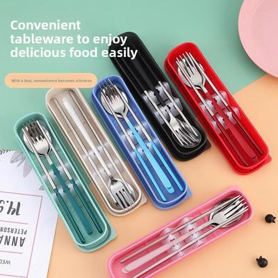 Stainless Steel Portable Chopsticks and Spoon Set for Students and Office Workers, Single-person Outdoor Travel Cutlery Set with Storage Box