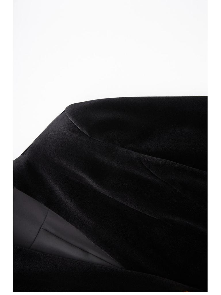 Women's French Black Velvet Slim-Fit Waist-Cinching Suit Jacket - New Autumn Fashion
