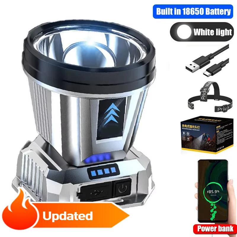 Portable LED Fishing Headlamps USB Rechargeable Powerful Head Flashlight Outdoor Waterproof Camping Tent Emergency Head Torch