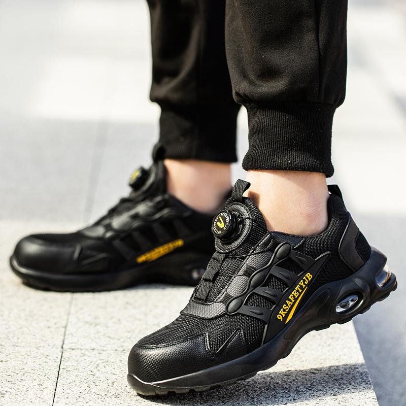 Buty robocze z pokrętłem, męskie, ze stalowym noskiem, odporne na przebicie, buty robocze, sportowe buty robocze, antysmash, męskie buty, czarne