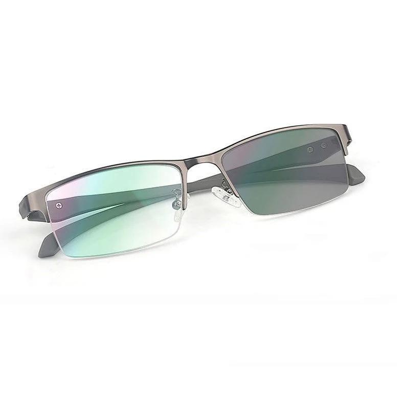 Photochromic Half Frame Myopia Glasses Men Business Outdoor Color Changing Eyewear Blue Light Blocking Eye Protection Glasses