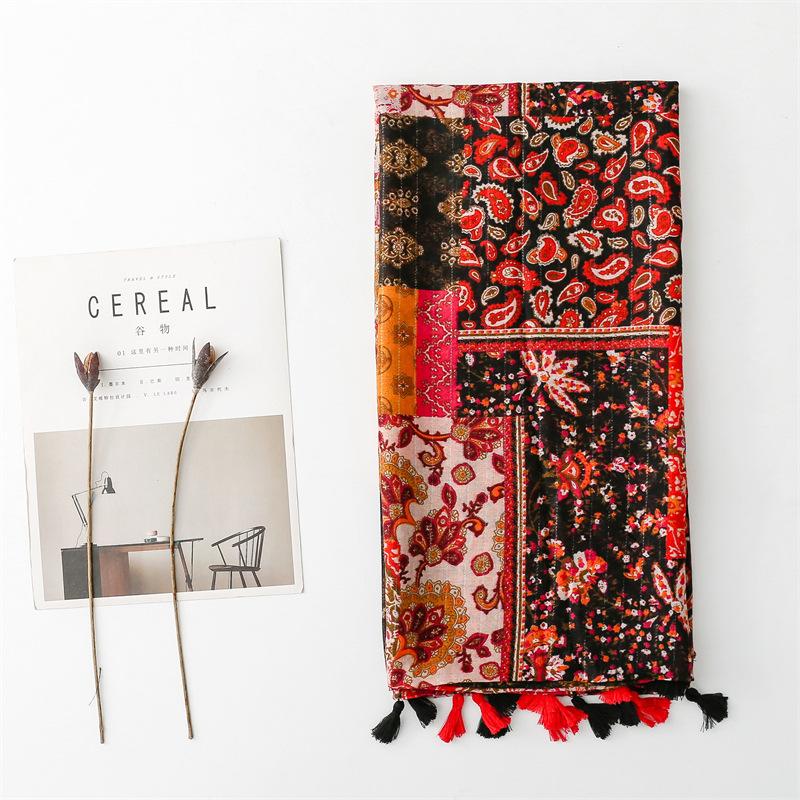 Șal de Plajă Etnic Retro Stil Boem Yunnan Vacanță Foto Bumbac In Atingere Mână Eșarfă cu Fir Argintiu