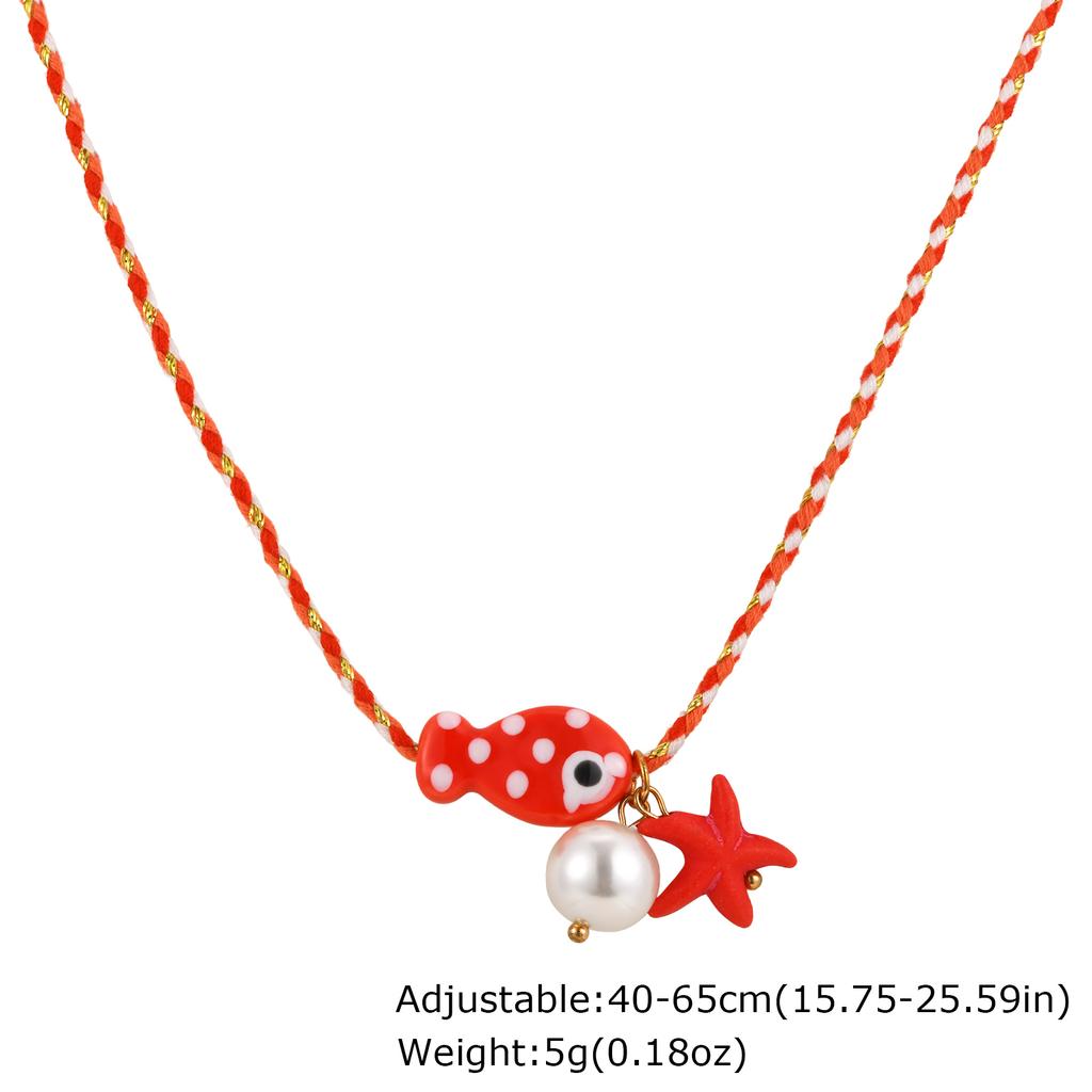 Colorful Boho Ceramic Fish Pendant Necklace for Women, Adjustable Woven Rope Choker Beaded Necklace, Summer Beach Party Jewelry