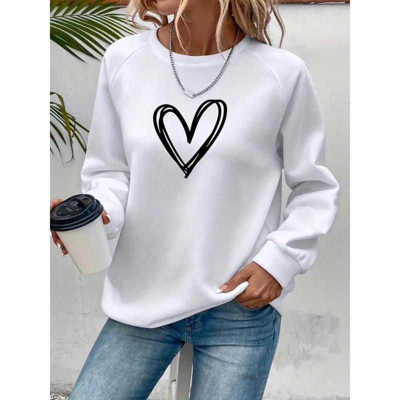 Pulover iubit cu gât rotund imprimat, cu mâneci lungi, larg și confortabil, top de damă de stradă cu personalitate, modă de toamnă 8212