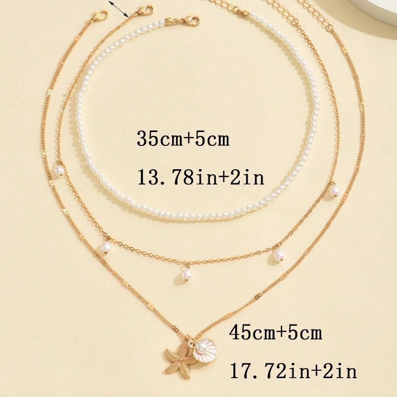 Simple Braided Bead Chain Necklaces, Gold Tone, Layered Pendant Necklace Set for Women Daily and Party Wear