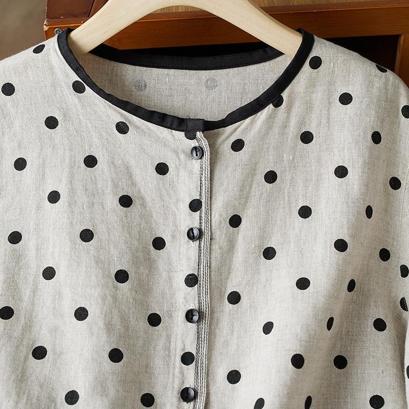 Open Top with Casual Loose Oversized Long Sleeved Shirt Women's Artistic Retro Polka Dot Top
