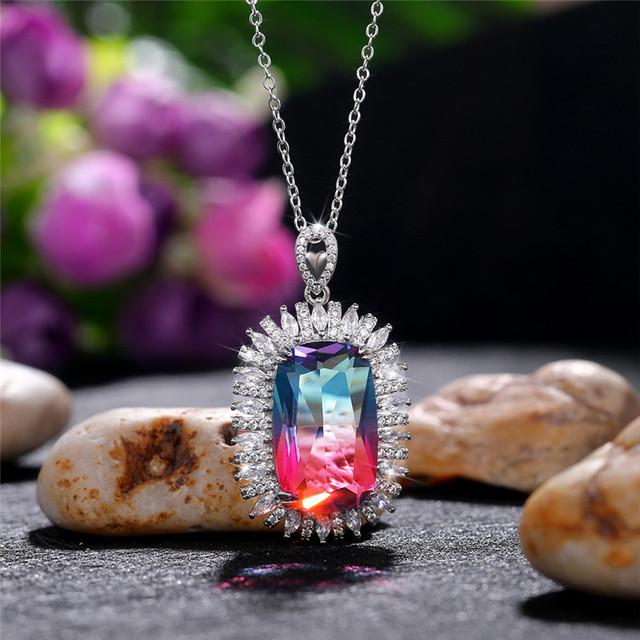 Nuevo Precioso Collar para Mujer con Gran Circonita Cúbica de Color Accesorios Nupciales Elegantes Joyería de Moda de Máxima Calidad