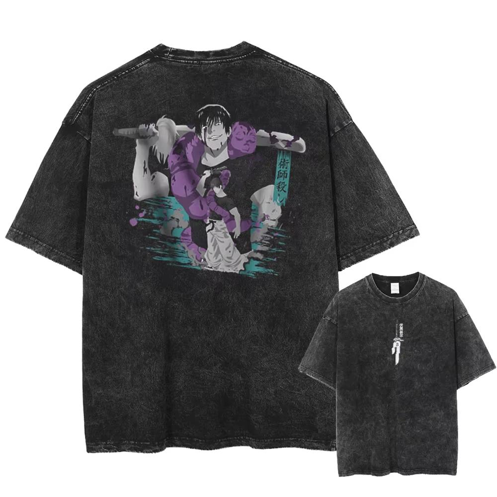2026 Anime Jujutsu Kaisen Fushiguro Toji Printed T‑shirt Men's and Women's Washed T‑shirt High Quality Oversized Casual Streetwear Summer Graphic Tops