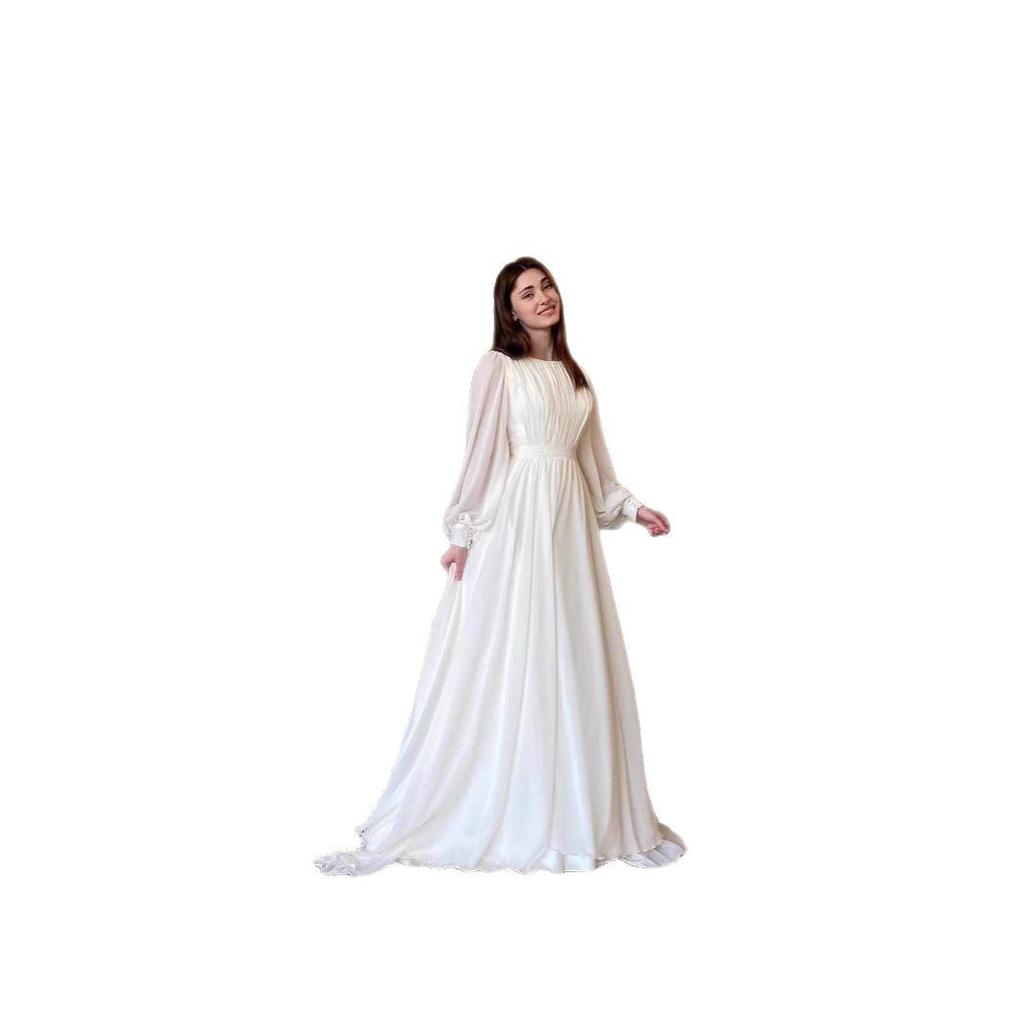 2025 Spring Court Style French White Chiffon Double Layer Princess Evening Gown