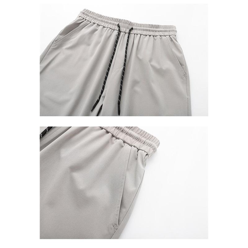 Summer Men's Ice silk Waterproof Pants Casual Zipper Can Tie Feet Solid Straight Elastic Waist Trousers Loose Daily Pants 5XL