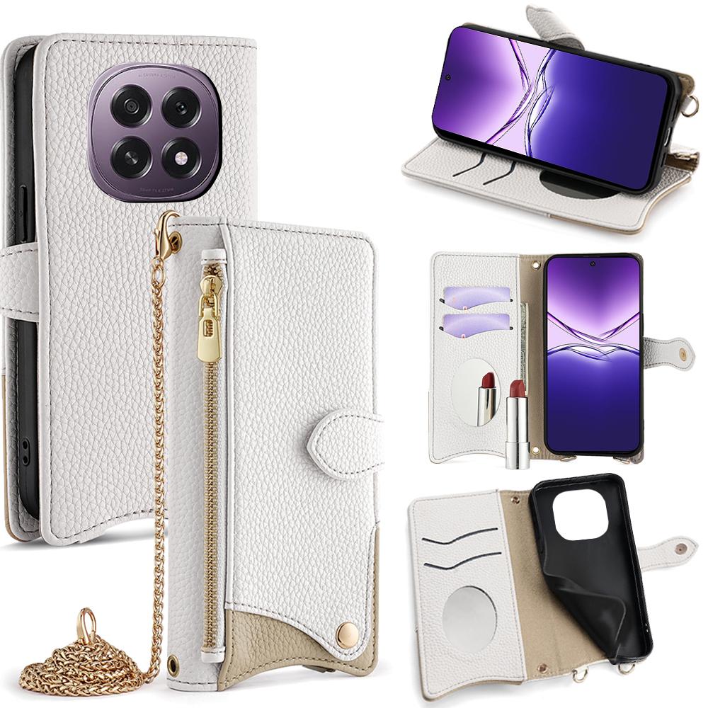 For Oppo F29 5G Leather Case Wallet Stand Cover Irregular Tail Style with Chain Strap