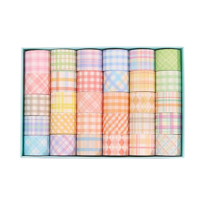 30 Rolls Colourful and Refreshing Checkered Series of Handwritten Tape