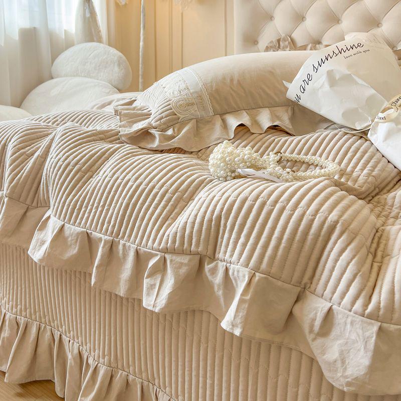 2025 G5Z French Sweetheart Cotton Bedsheet Set - 4 Pieces with Fitted Sheet and Bedcover