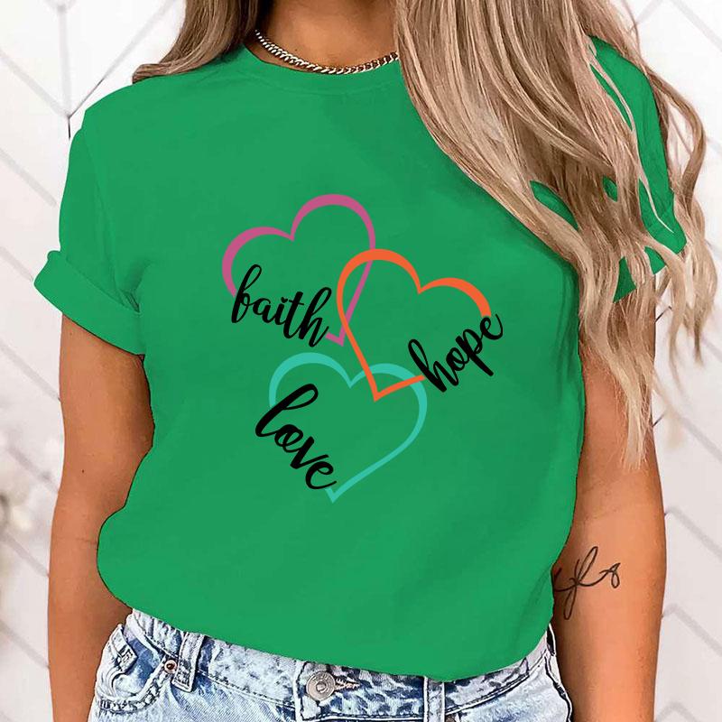 (High Quality Clothes)Funny Breast Cancer Awareness Faith Hope Love Letter Printing T-Shirts For Women Summer Tee Shirt