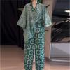 European & American Women's Summer 2026 Sweet Floral V-Neck Batwing Sleeve Top & High Waist Straight Leg Pants Set
