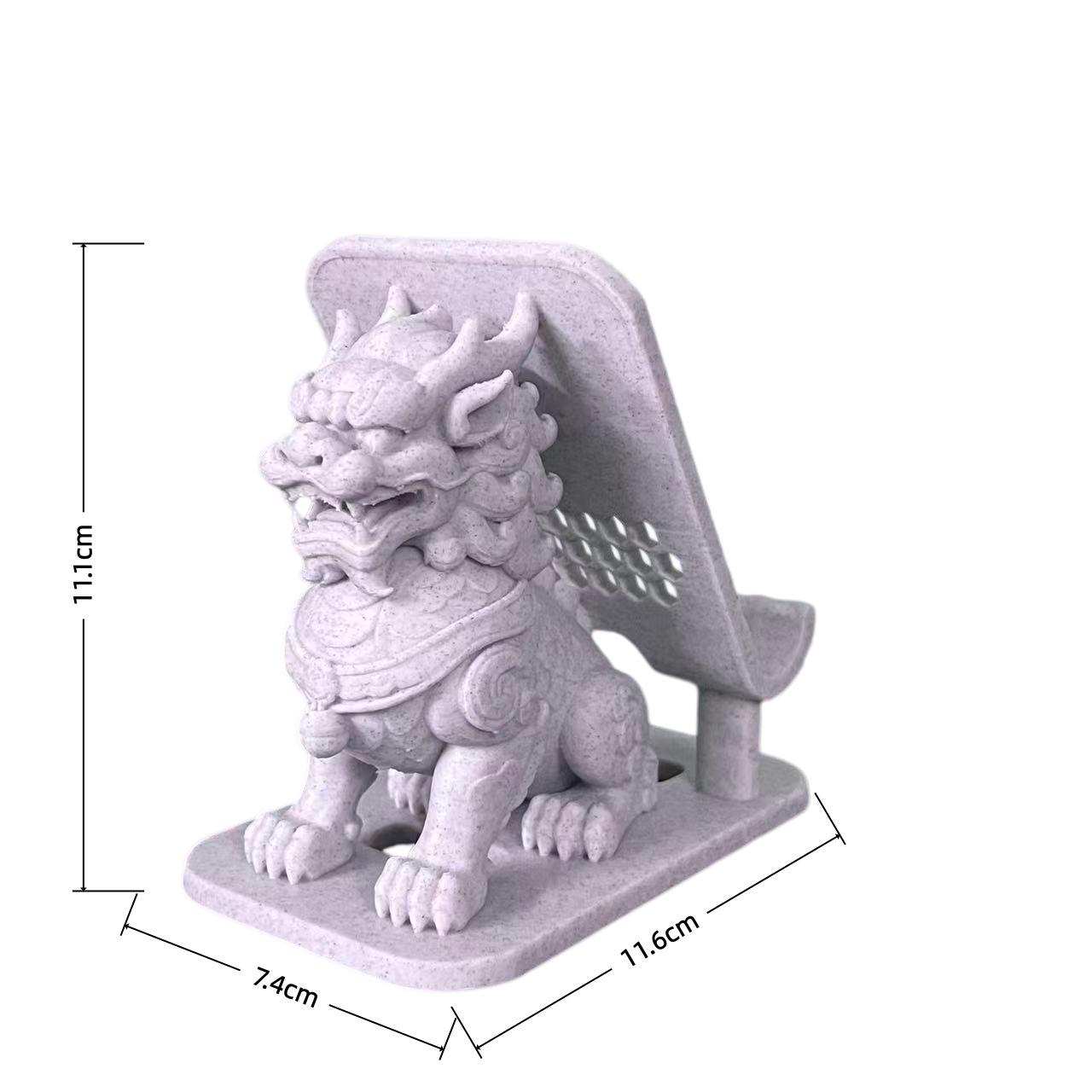 3D Printed Chinese Qilin Stone-Style Phone Holder: Cultural Desktop Ornament 3D Printed [Customizable]