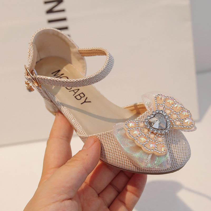 Children'S Shoes Spring New Cute Girls Rhinestone Princess Shoes Leather Shoes Crystal Shoes Baby Bow Single Shoes