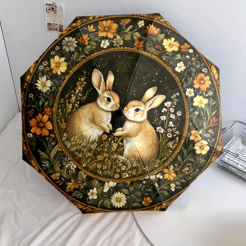 1 PC Automatic Folding Umbrella - Flowers and Animals Pattern, Portable & Foldable Design with 8 Ribs, Christmas Birthday Gifts