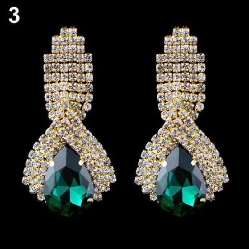 Kobiety musujące Rhinestone luksusowe Waterdrop złote tone kolczyki szpilki