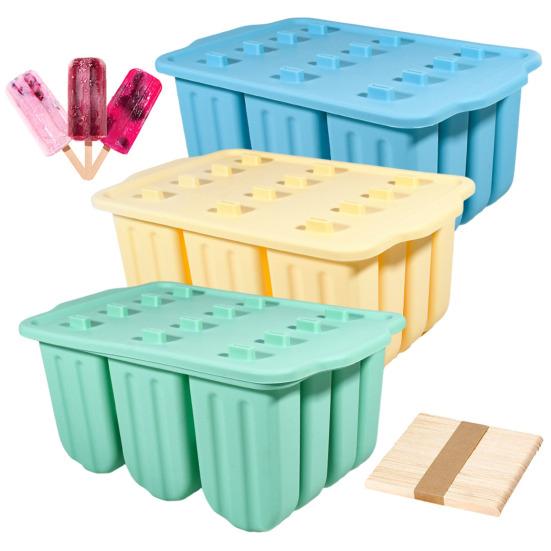 Silicone Popsicle Molds 12 Cavity DIY Ice Cream Molds with Wooden Sticks BPA-free Ice Lolly Mold Summer Kitchen Accessories