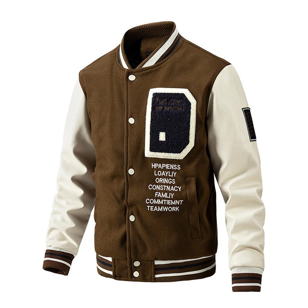 Baseball Coat Jacket Men's  And Winter New Casual Color Inserted Wool Coat
