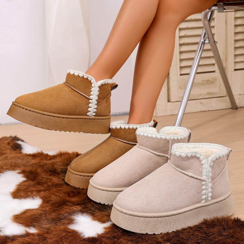 Women's Wide Width Platform Snow Boots, Minimalist Round Toe Winter Booties, Height Increasing Warm Shoes for Women