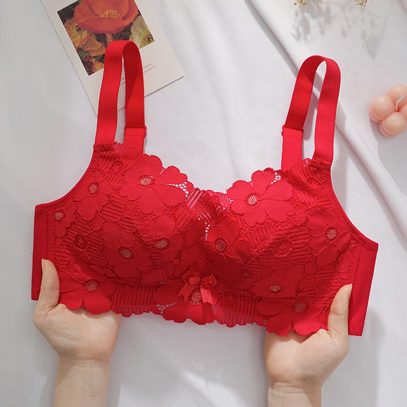 

Модный кружевной сбор, маленькая грудь, утолщенный, не оставляющий следов, дышащий, непровисающий сексуальный бюстгальтер для груди 70A красный