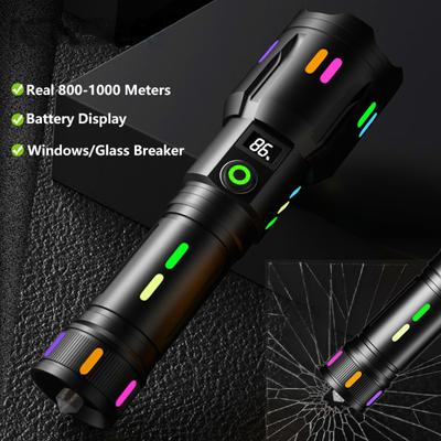 Nová bílá laserová svítilna s dlouhým dosahem nabíjení Type-C digitální displej fluorescenční tyč zadní kladívko zoomovací svítilna teleskopická svítilna