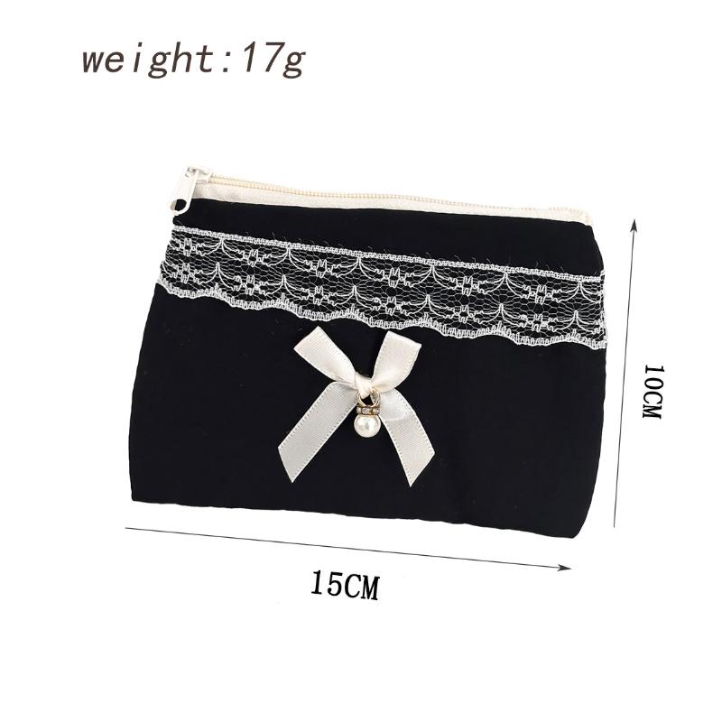Black Lace Bow Makeup Bag Large Capacity Toiletry Bag Travel Cosmetic Organizer Cute Korean Portable Pouch For Women
