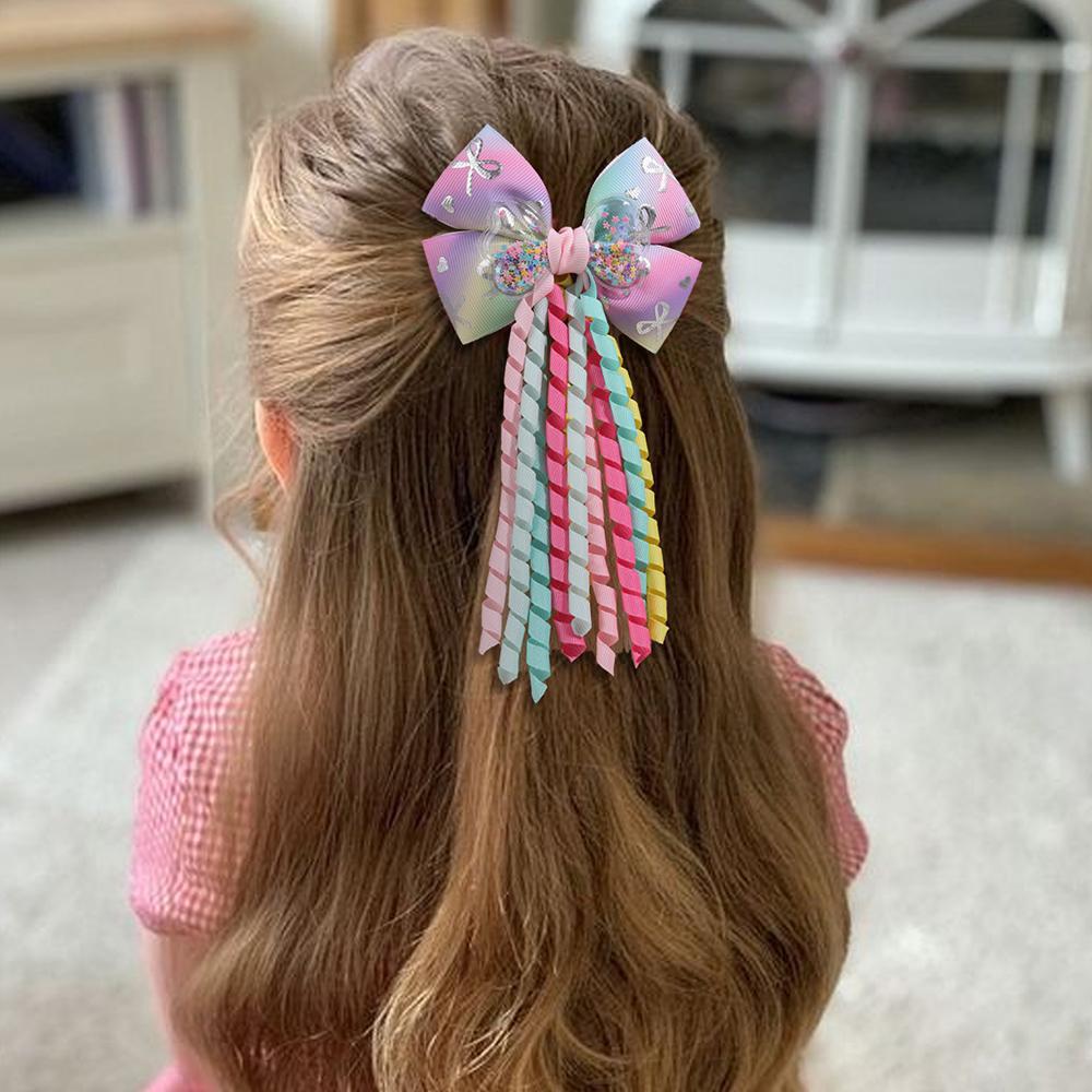Sweet Unicorn Hair Clips For Girl Bow Barrette Cute Tassel Ribbon Curly Ponytail Hairpins Accessories