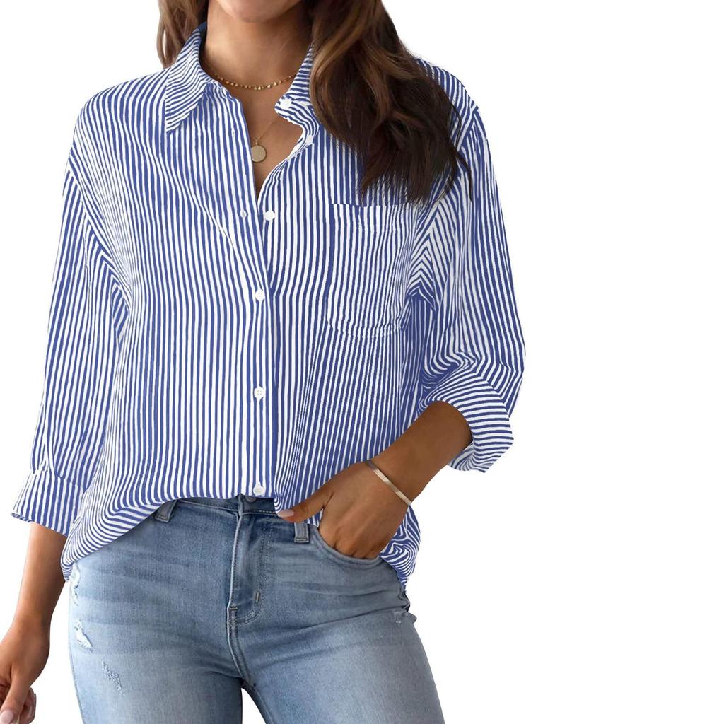 Camicie a righe casual larghe da donna Autunno Vintage Camicie e Bluse oversize da donna Moda Elegante Top giovanili da donna
