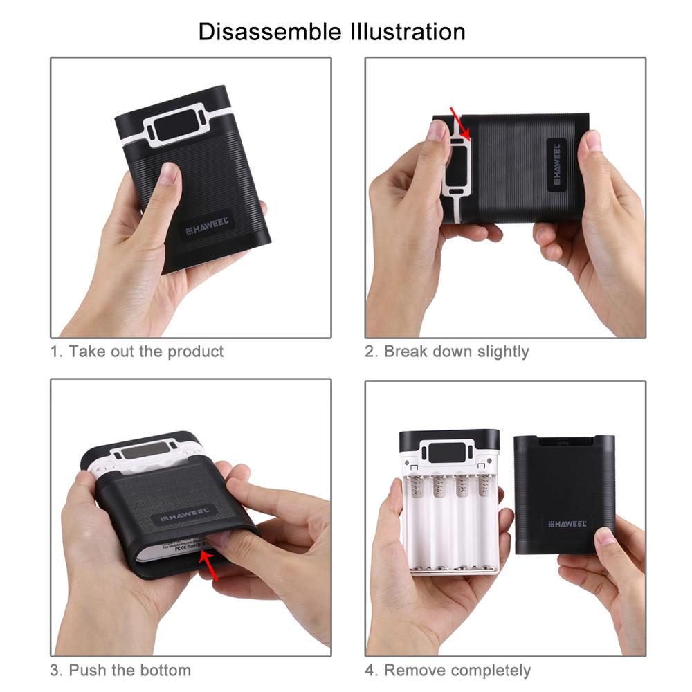 4- 18650 Battery Charger Box - Portable Bank Case with 2 USB Ports and Display
