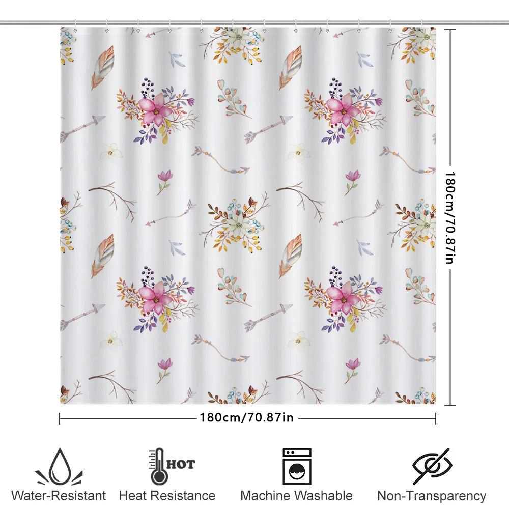 Watercolor Floral Arrow Shower Curtain, Waterproof & Mildew-Resistant Bath Curtain with Artistic Design for Fresh Bathroom Decor