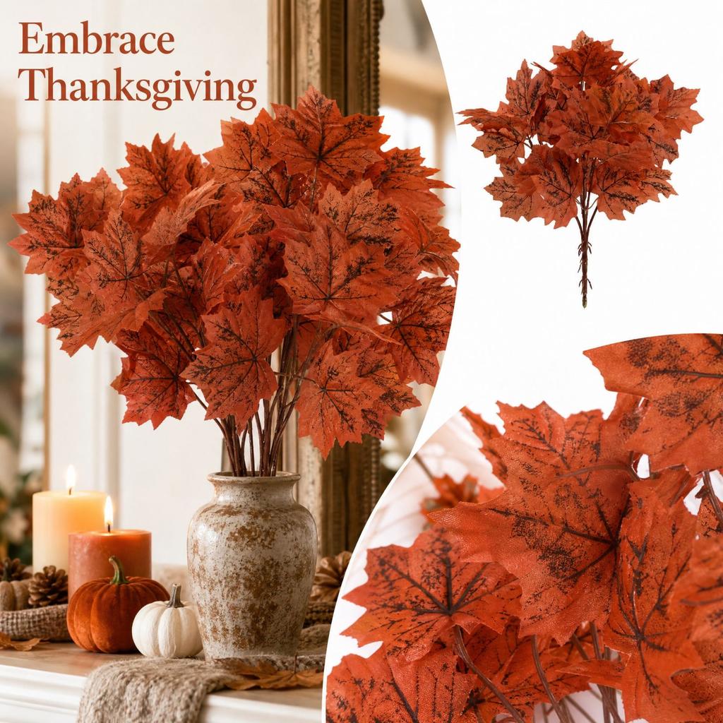 Kunstmatige Esdoornbladeren en Groene Planten voor Herfst Thanksgiving Binnentuin Decoratie