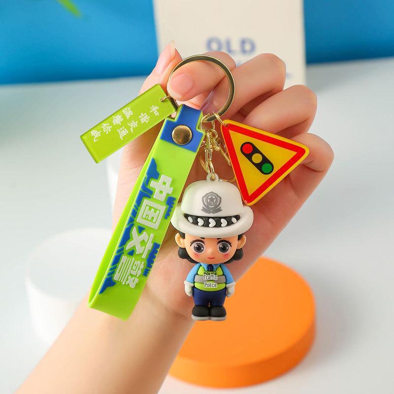 Firefighter Keychain: Cute 3D Traffic Police Pendant, Fashionable Event Gift
