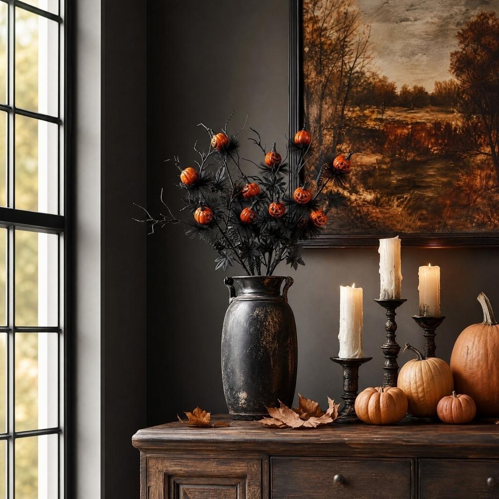Halloween Decoration Black Scary Pumpkin Branch Bouquet - 2 Pack for Home Decor