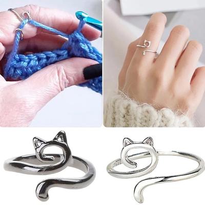 Anello di filato di dimensioni regolabili Orecchie di gatto Anello all'uncinetto Principiante Lavoro a maglia Uncinetto Anello Filo avvolto Anelli Strumento regolatore di tensione