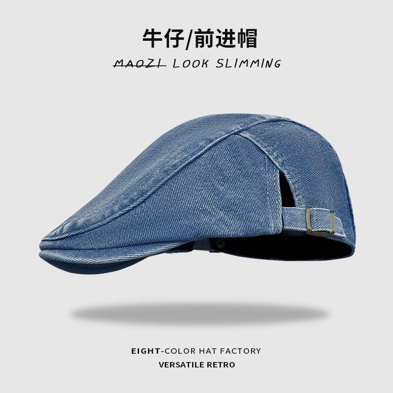 Women's Reverse-Wear Beret for Spring and Autumn, Japanese Retro Solid Color Striped Cap, Face-Slimming Versatile Painter's Newsboy Hat