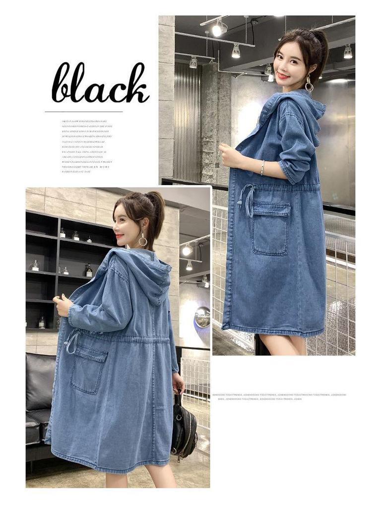 European Autumn Hooded Denim Trench Coat: New Arrival, Long-Sleeved, Single-Breasted.