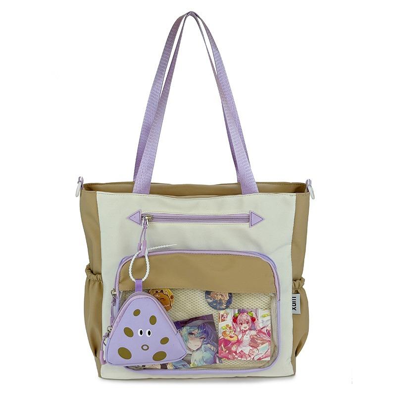 New Two-dimensional Girl Shoulder Bag Contrasting Color Splicing Primary and Secondary School Students Cute Class Make-up Storage Bag