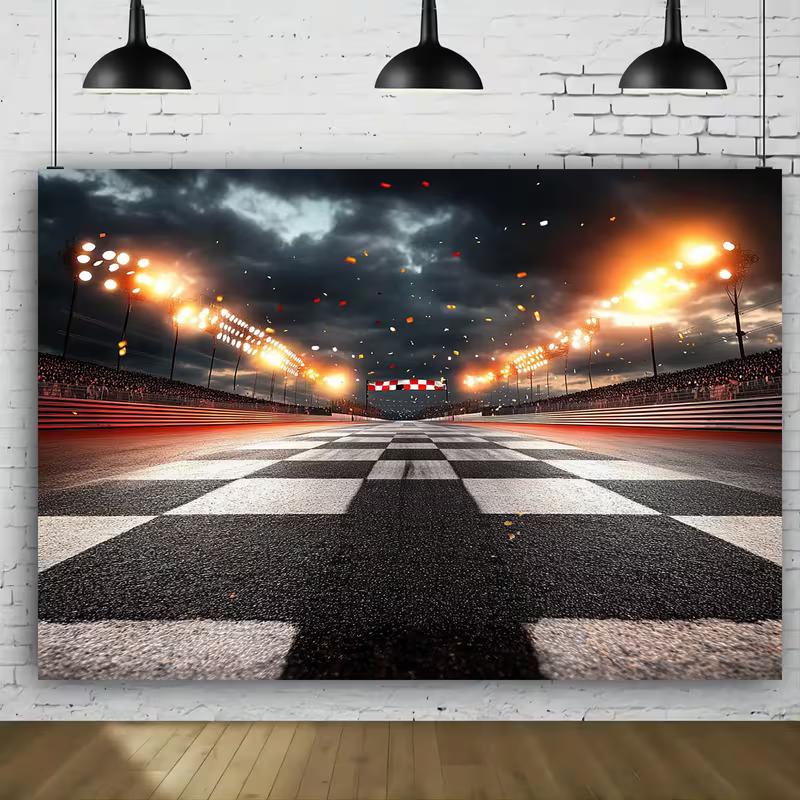 Sfondo 2D Linea del Traguardo Motorsport, Sfondo Fotografico Festa Pista da Corsa Notturna