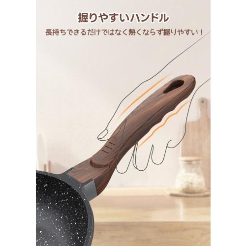 FERLORD 20cm Frying Pan, Induction and Gas Compatible, Non-Stick, Marble Coating, 5-Layer, Popular, High-Temperature, Durable, Easy To Clean, Shallow,