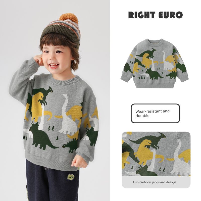 Boys  Sweaters, Kidsren s Clothing, Autumn and Winter New Kidsren s Knitwears, Kidsren s Baby Kidsren s Autumn Clothing, Sweaters, Tops, Trendy Flower Gray 90cm